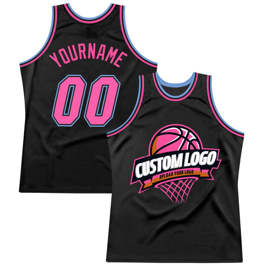 Custom Black Pink-Light Blue Authentic Throwback Basketball Jersey - Sky-Custom