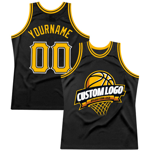 Custom Black Gold-White Authentic Throwback Basketball Jersey - Sky-Custom