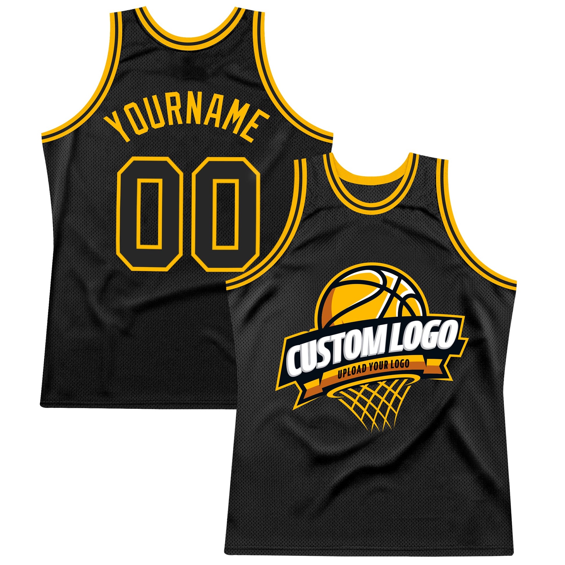 Custom Black Gold Authentic Throwback Basketball Jersey - Sky-Custom