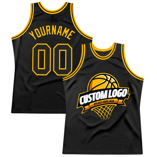 Custom Black Gold Authentic Throwback Basketball Jersey - Sky-Custom