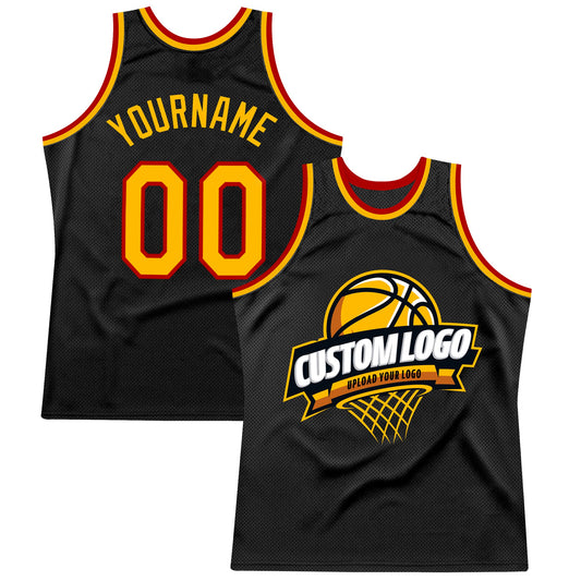 Custom Black Gold-Red Authentic Throwback Basketball Jersey - Sky-Custom