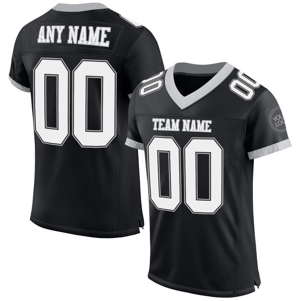 Custom Black White-Gray Mesh Authentic Football Jersey - Sky-Custom