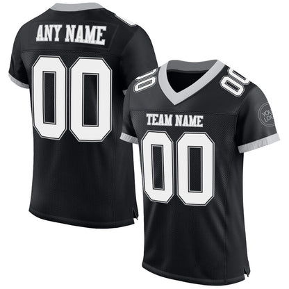 Custom Black White-Gray Mesh Authentic Football Jersey - Sky-Custom