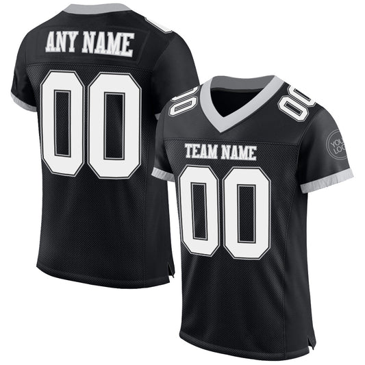 Custom Black White-Gray Mesh Authentic Football Jersey - Sky-Custom