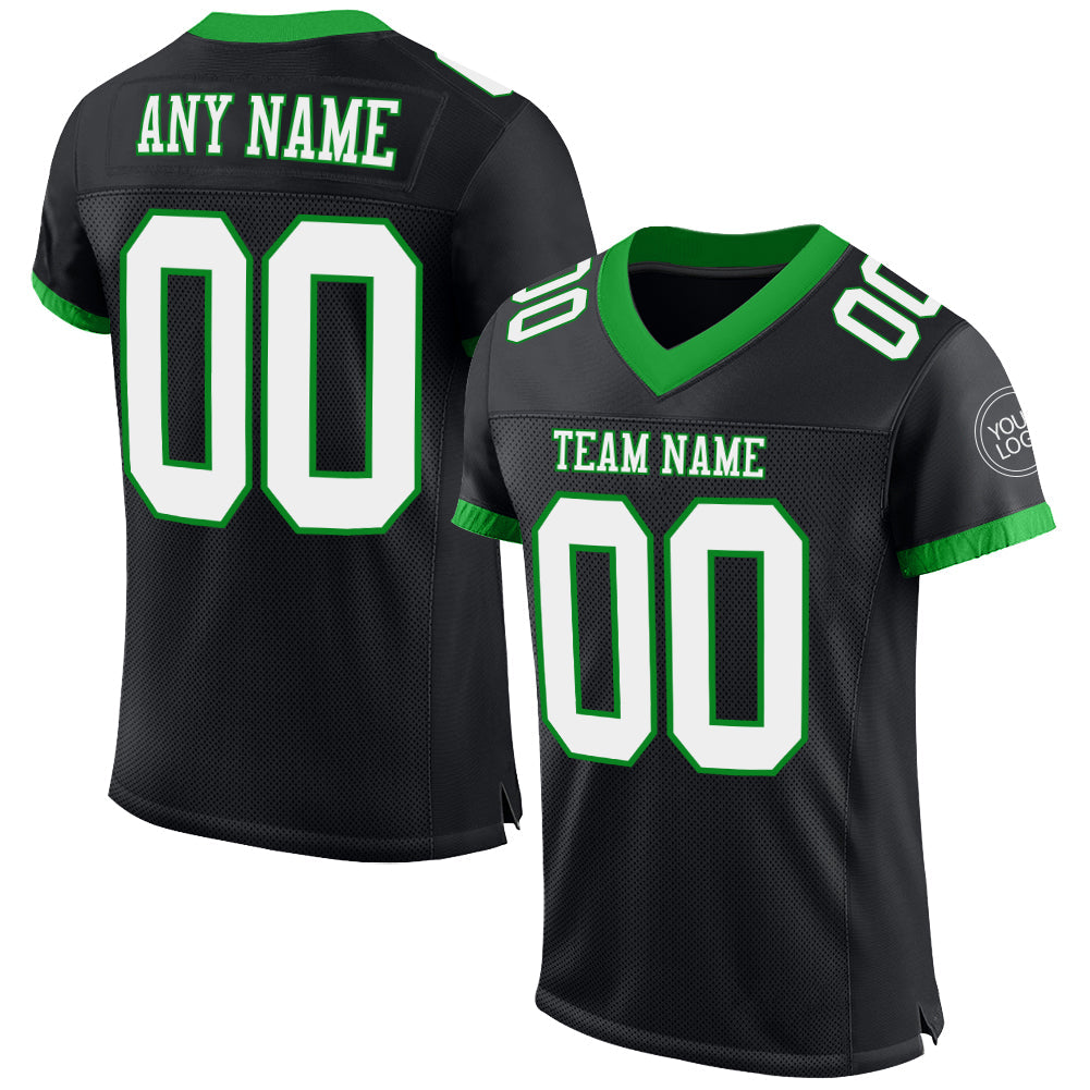 Custom Black White-Grass Green Mesh Authentic Football Jersey - Sky-Custom