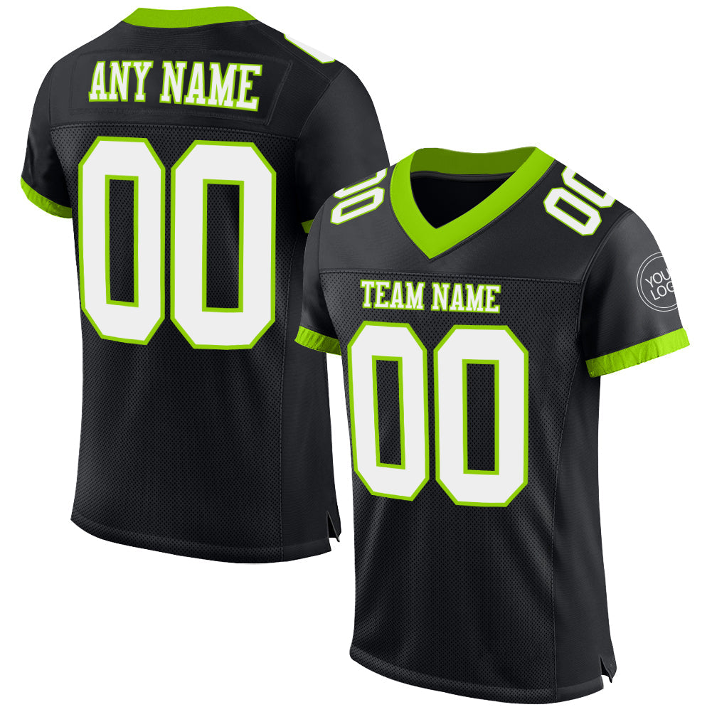 Custom Black White-Neon Green Mesh Authentic Football Jersey - Sky-Custom