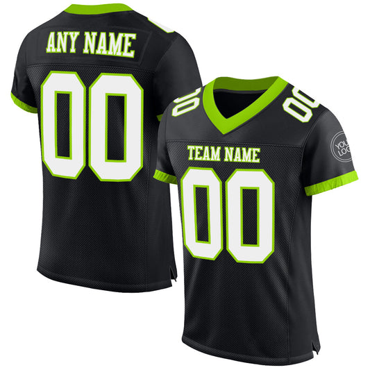 Custom Black White-Neon Green Mesh Authentic Football Jersey - Sky-Custom