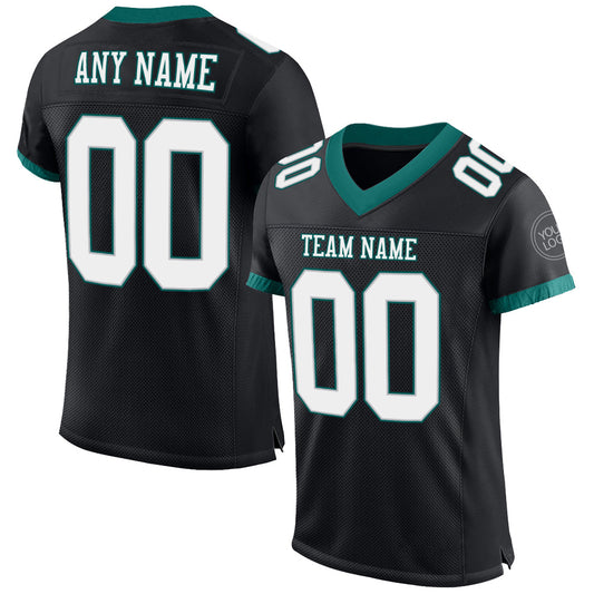 Custom Black White-Midnight Green Mesh Authentic Football Jersey - Sky-Custom