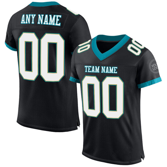 Custom Black White-Teal Mesh Authentic Football Jersey - Sky-Custom