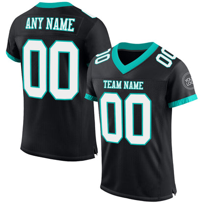 Custom Black White-Aqua Mesh Authentic Football Jersey - Sky-Custom
