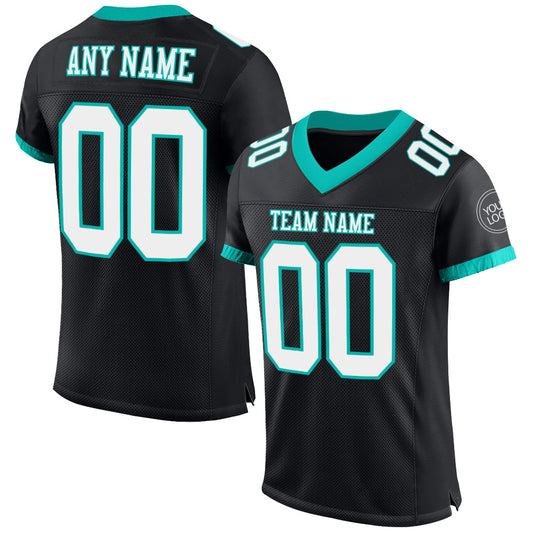 Custom Black White-Aqua Mesh Authentic Football Jersey - Sky-Custom
