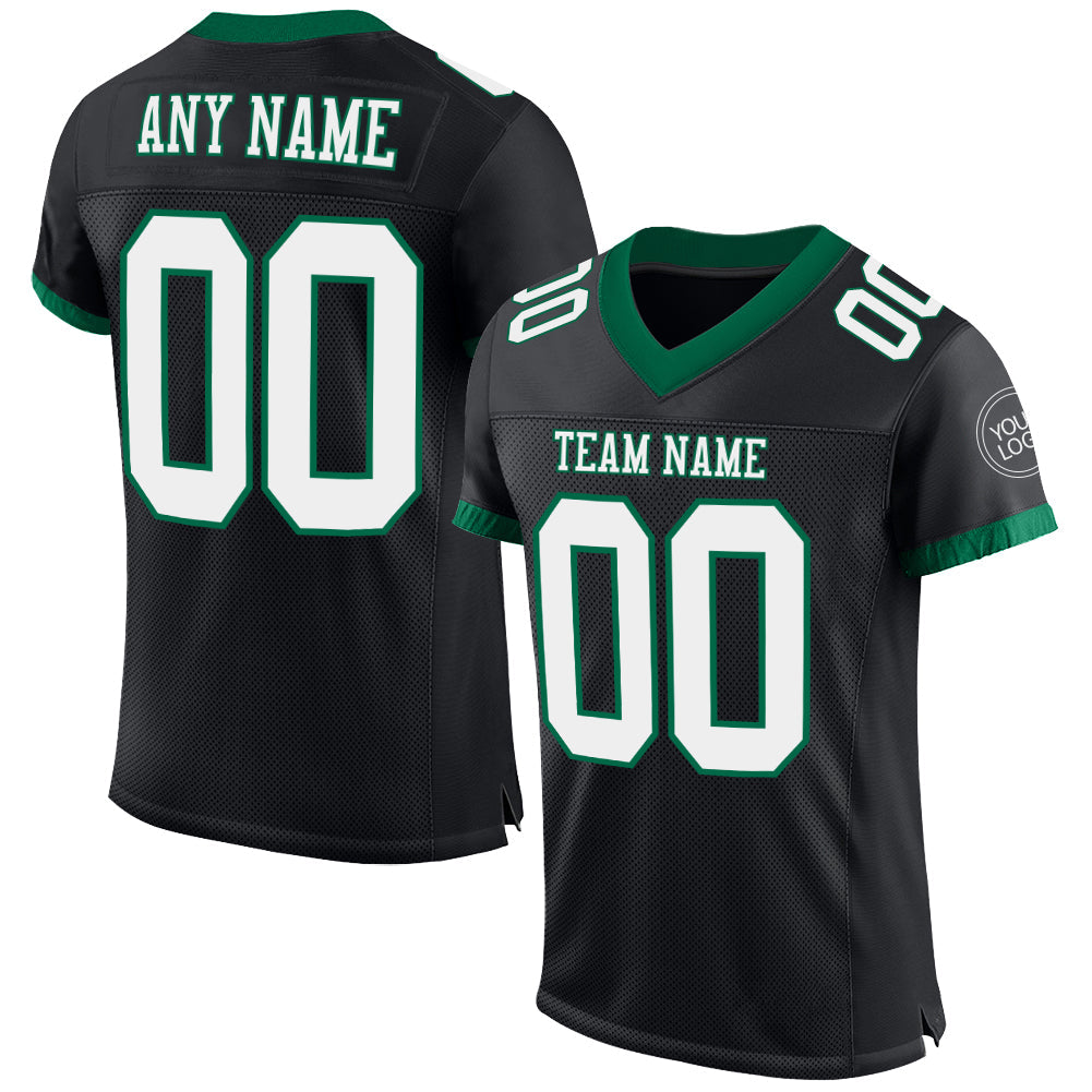 Custom Black White-Kelly Green Mesh Authentic Football Jersey - Sky-Custom