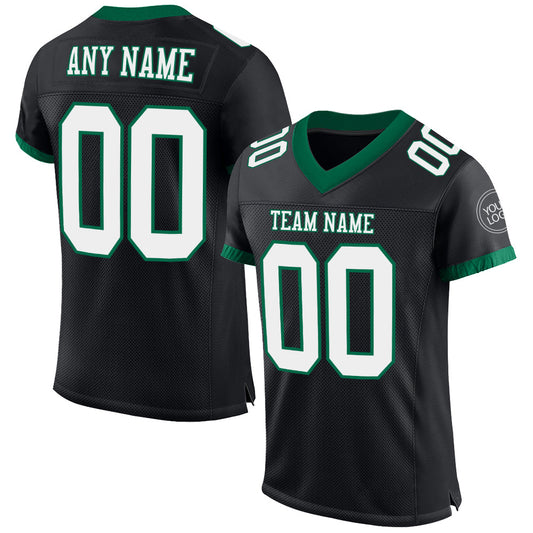 Custom Black White-Kelly Green Mesh Authentic Football Jersey - Sky-Custom