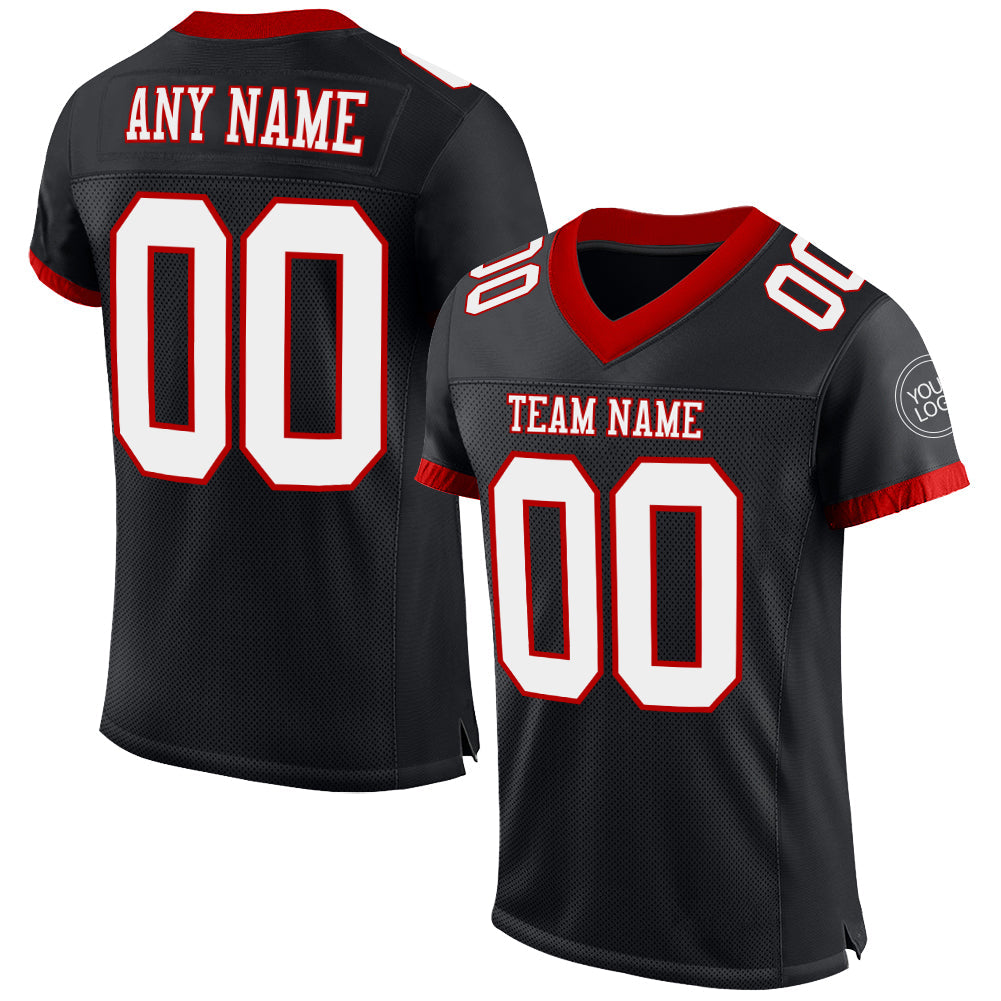 Custom Black White-Red Mesh Authentic Football Jersey - Sky-Custom