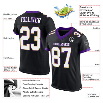 Custom Black White-Purple Mesh Authentic Football Jersey - Sky-Custom