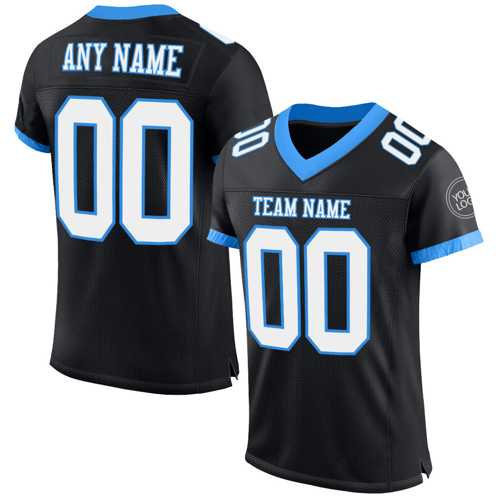 Custom Black White-Powder Blue Mesh Authentic Football Jersey - Sky-Custom