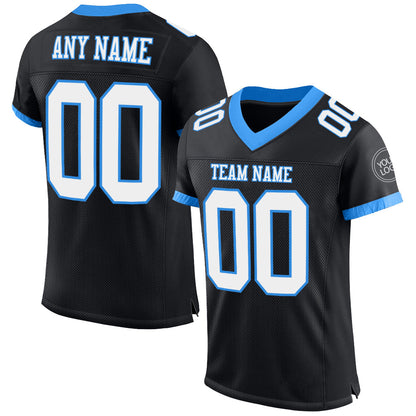 Custom Black White-Powder Blue Mesh Authentic Football Jersey - Sky-Custom