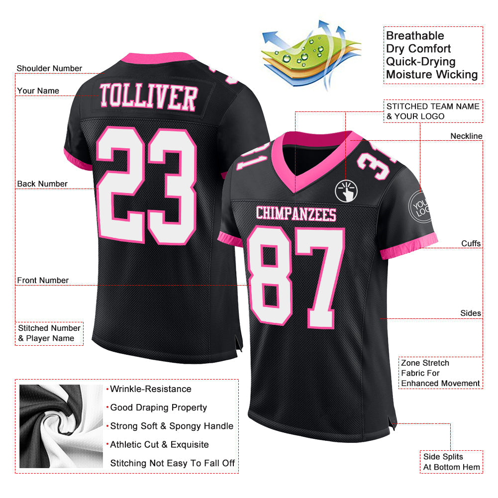 Custom Black White-Pink Mesh Authentic Football Jersey - Sky-Custom