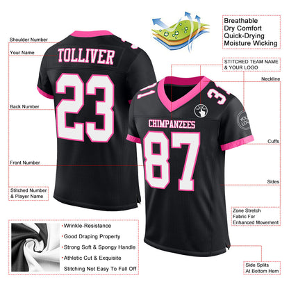 Custom Black White-Pink Mesh Authentic Football Jersey - Sky-Custom