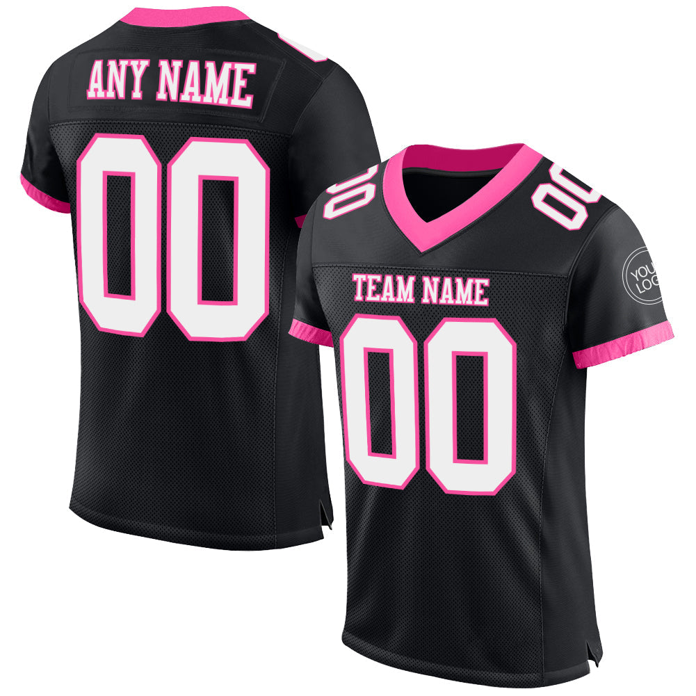 Custom Black White-Pink Mesh Authentic Football Jersey - Sky-Custom