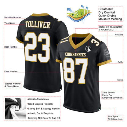 Custom Black White-Old Gold Mesh Authentic Football Jersey - Sky-Custom