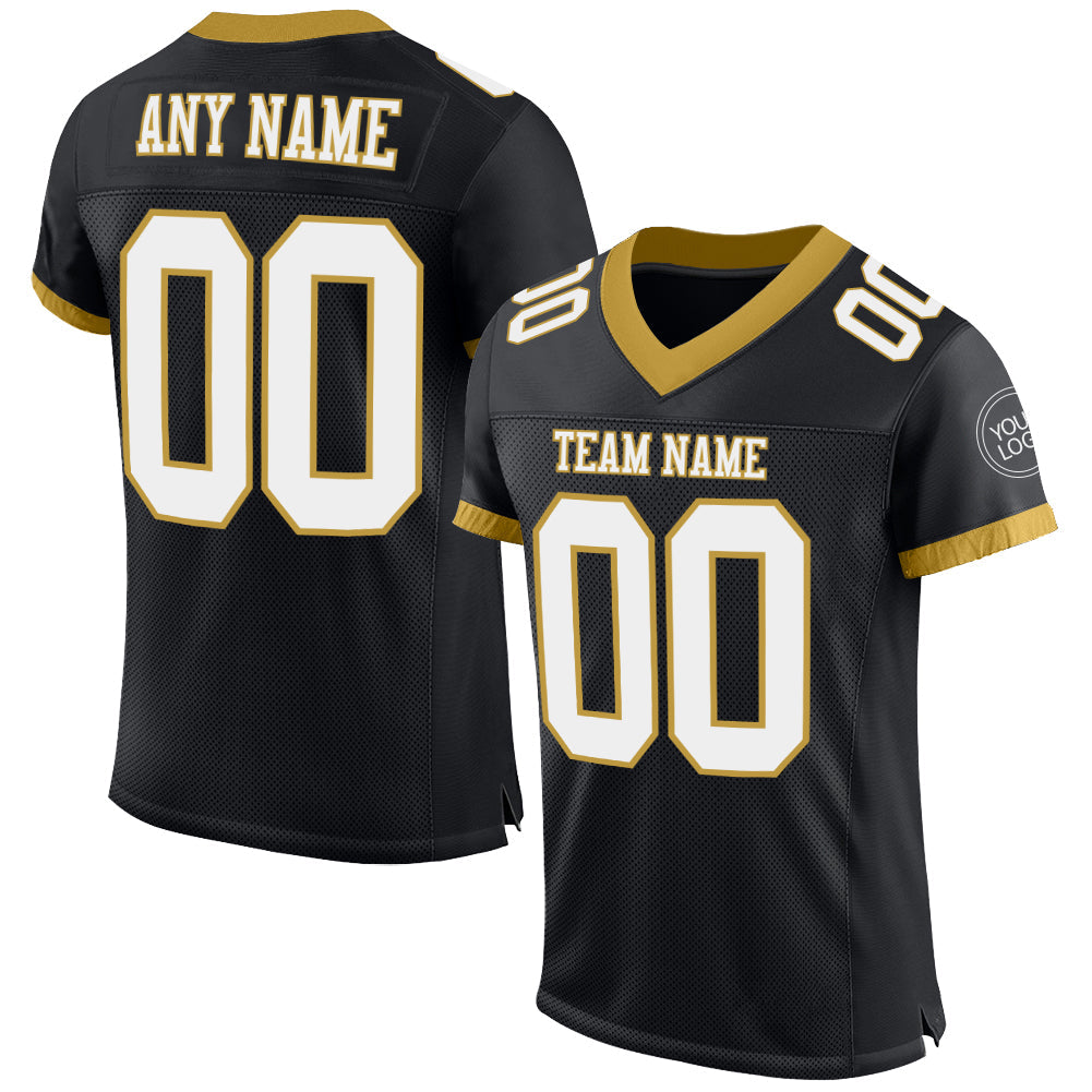 Custom Black White-Old Gold Mesh Authentic Football Jersey - Sky-Custom