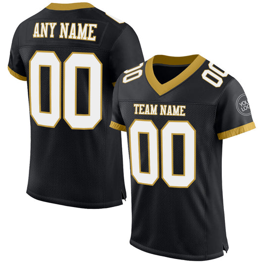 Custom Black White-Old Gold Mesh Authentic Football Jersey - Sky-Custom