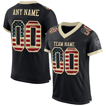 Custom Black Vintage USA Flag-Cream Mesh Authentic Football Jersey - Sky-Custom