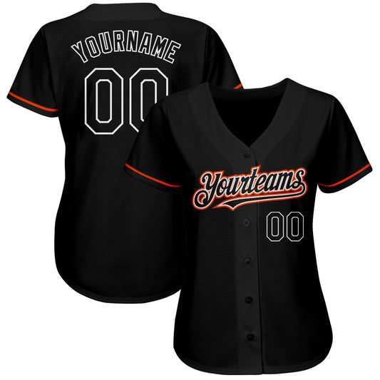 Custom Black Orange-White Authentic Baseball Jersey - Sky-Custom