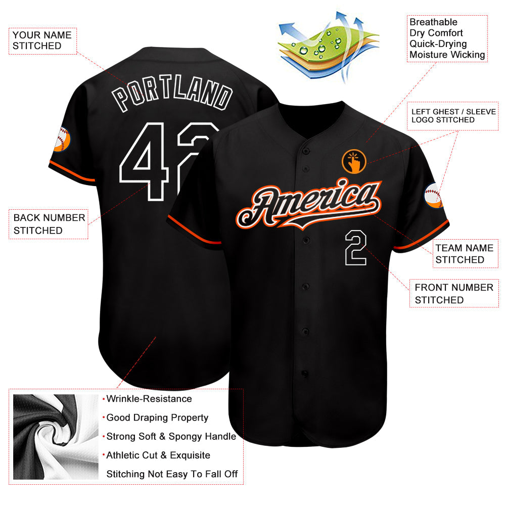 Custom Black Orange-White Authentic Baseball Jersey - Sky-Custom