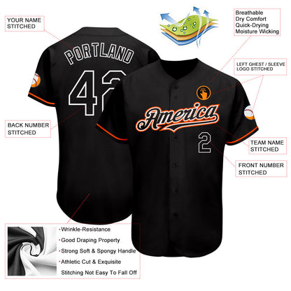Custom Black Orange-White Authentic Baseball Jersey - Sky-Custom