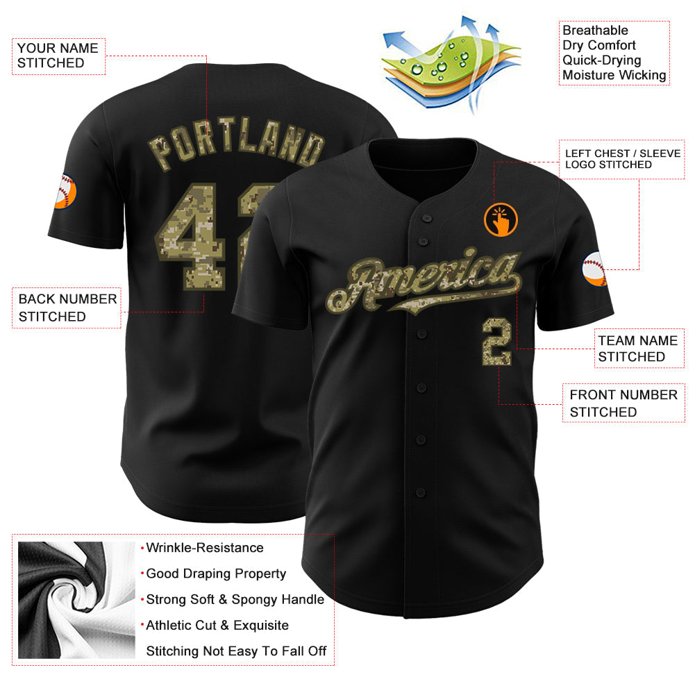 Custom Black Camo-Olive Authentic Baseball Jersey - Sky-Custom