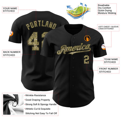 Custom Black Camo-Olive Authentic Baseball Jersey - Sky-Custom
