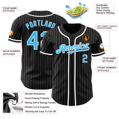 Custom Black White Pinstripe-Sky Blue Authentic Baseball Jersey - Sky-Custom