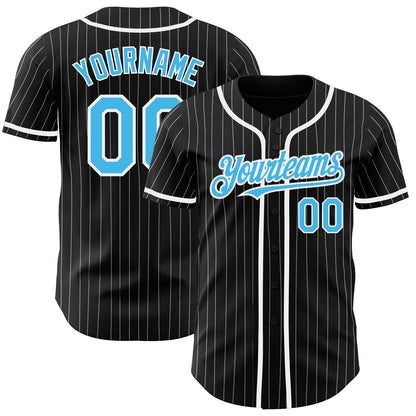 Custom Black White Pinstripe-Sky Blue Authentic Baseball Jersey - Sky-Custom
