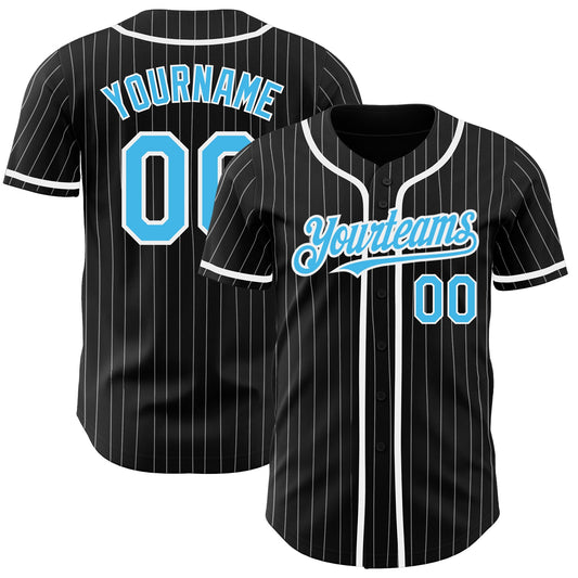Custom Black White Pinstripe-Sky Blue Authentic Baseball Jersey - Sky-Custom