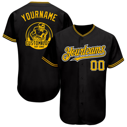 Custom Black Gold-Yellow Authentic Baseball Jersey - Sky-Custom