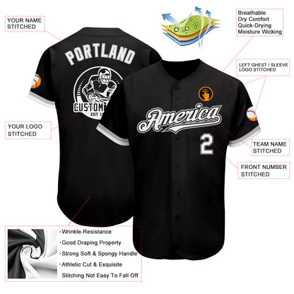 Custom Black White-Gray Authentic Baseball Jersey - Sky-Custom