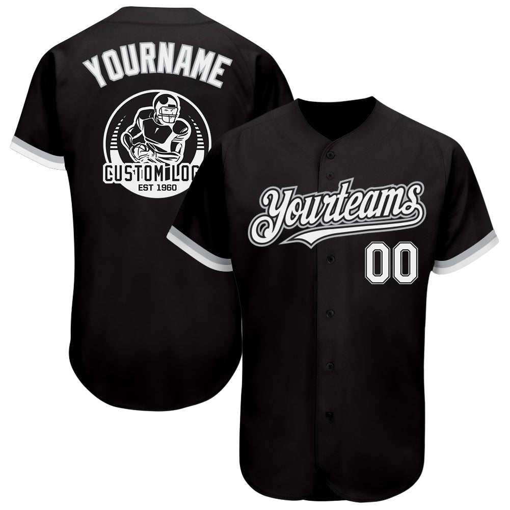 Custom Black White-Gray Authentic Baseball Jersey - Sky-Custom