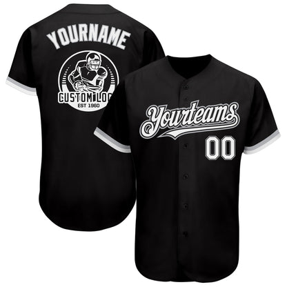 Custom Black White-Gray Authentic Baseball Jersey - Sky-Custom