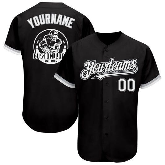 Custom Black White-Gray Authentic Baseball Jersey - Sky-Custom
