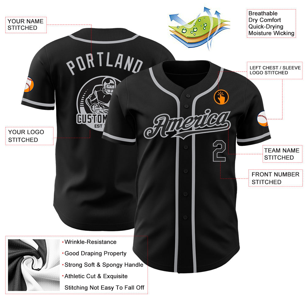 Custom Black Gray Authentic Baseball Jersey - Sky-Custom