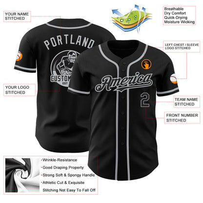 Custom Black Gray Authentic Baseball Jersey - Sky-Custom