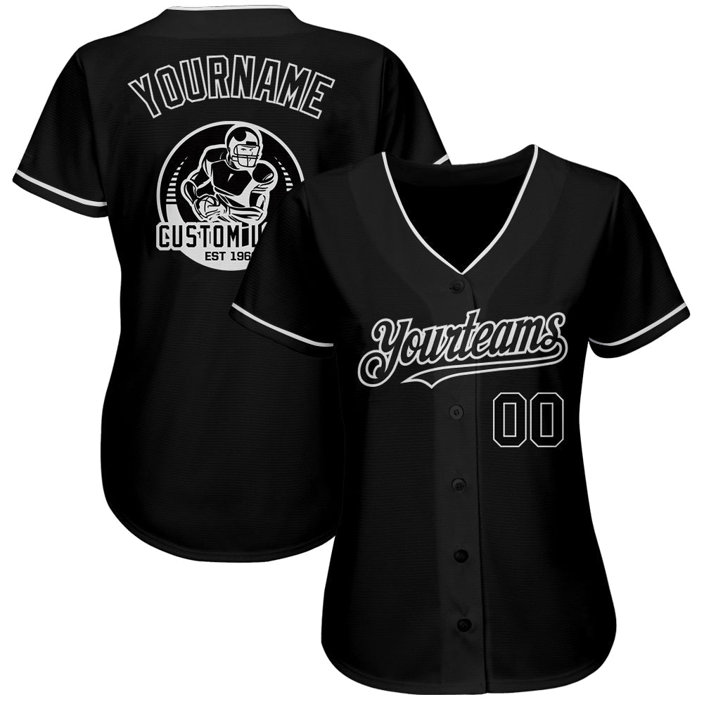 Custom Black White Authentic Baseball Jersey - Sky-Custom