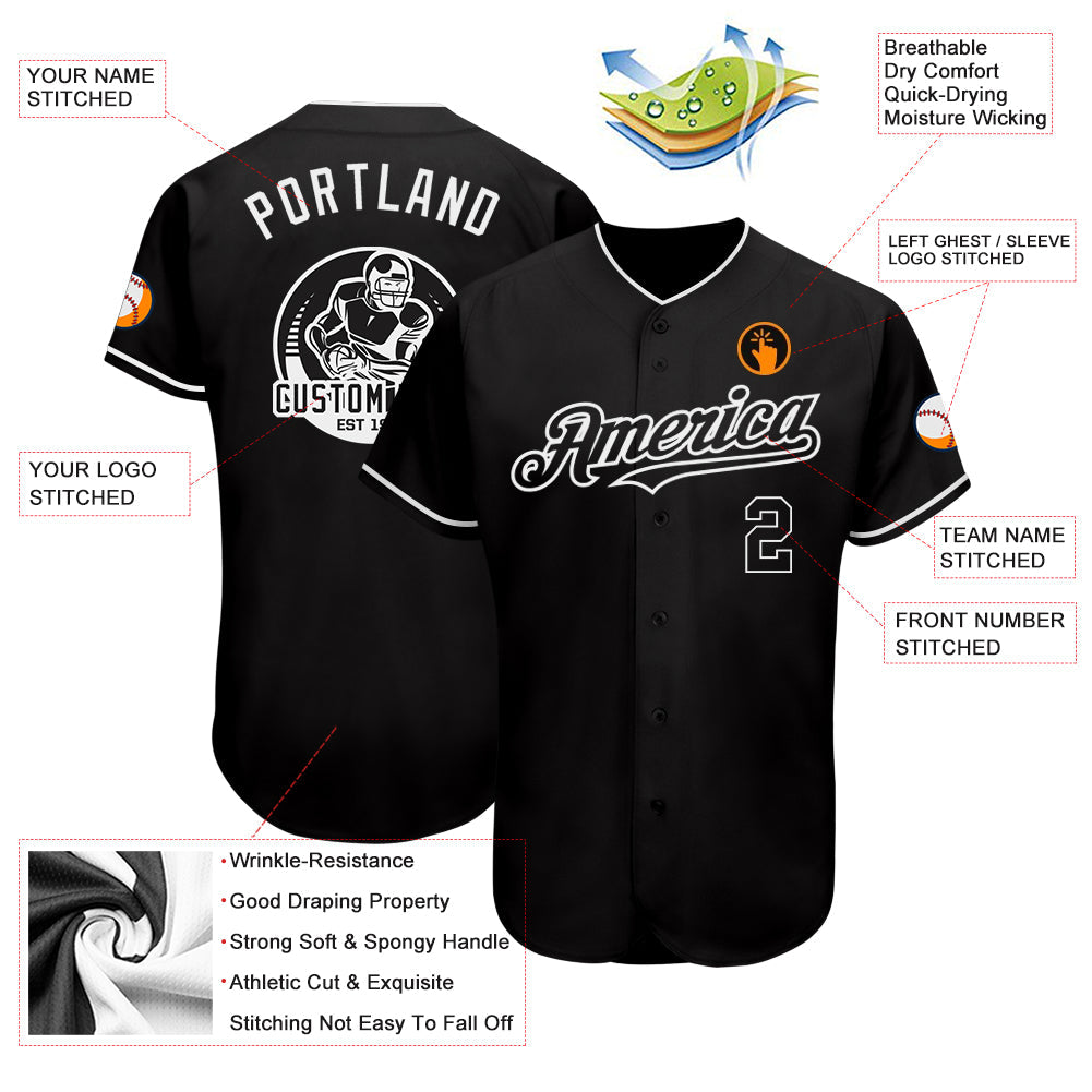 Custom Black White Authentic Baseball Jersey - Sky-Custom