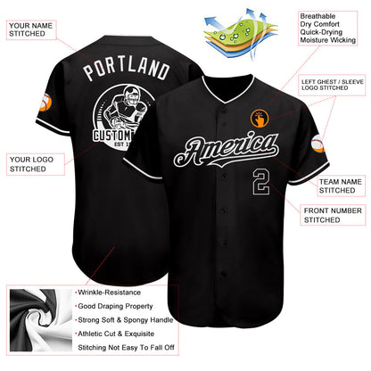 Custom Black White Authentic Baseball Jersey - Sky-Custom