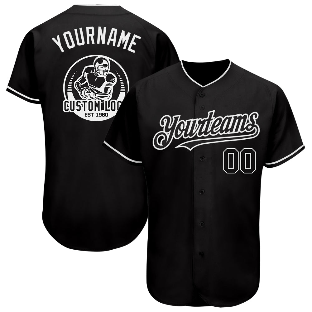 Custom Black White Authentic Baseball Jersey - Sky-Custom