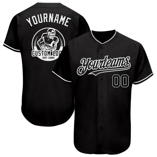 Custom Black White Authentic Baseball Jersey - Sky-Custom