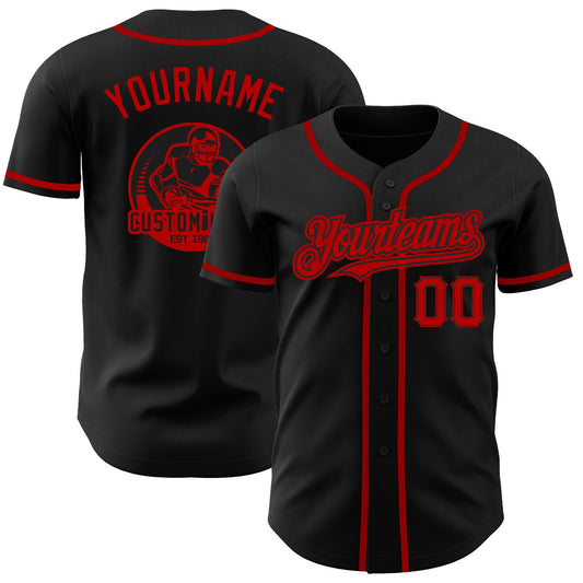 Custom Black Red Authentic Baseball Jersey - Sky-Custom