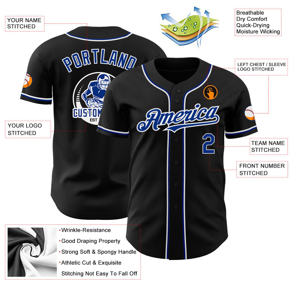 Custom Black Royal-White Authentic Baseball Jersey - Sky-Custom